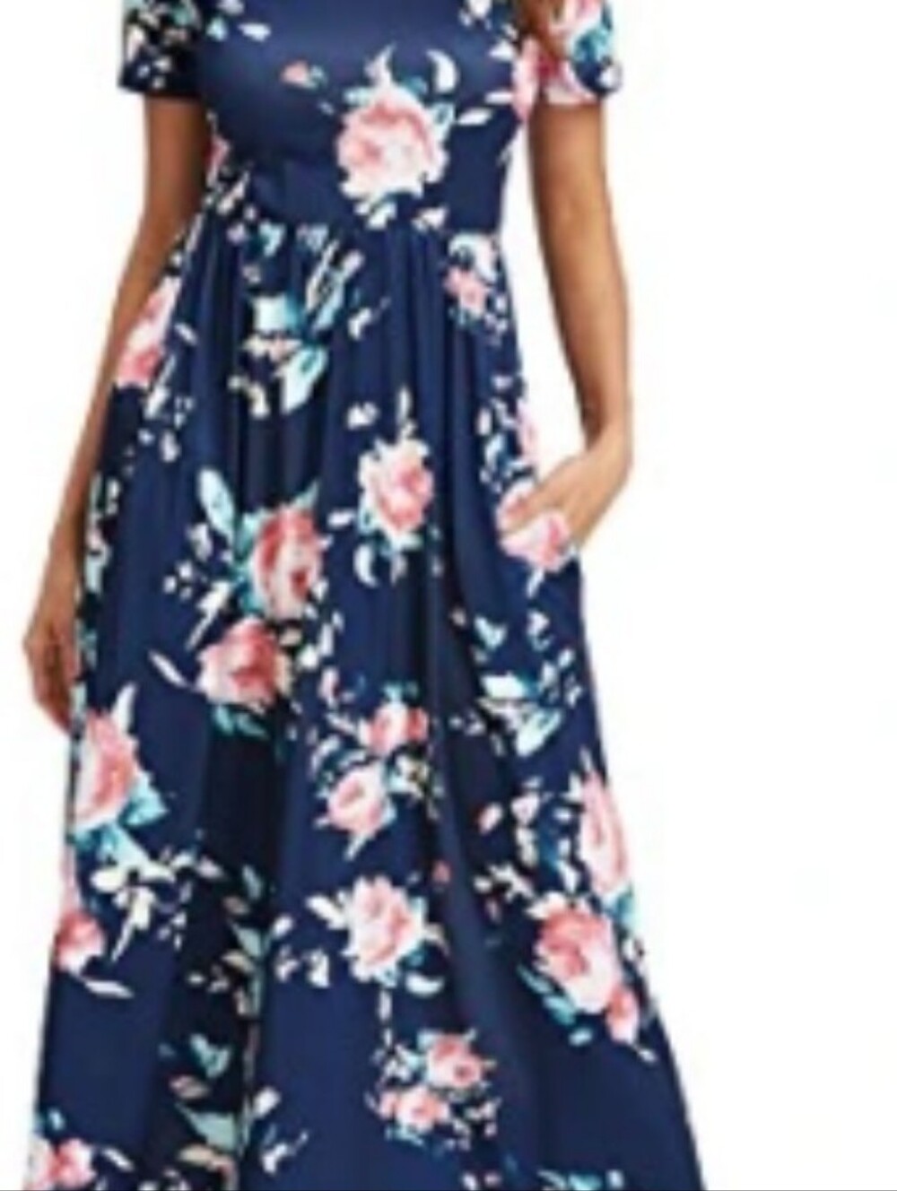 Hazel Blues Floral Maxi Dress - Navy with Pink Roses